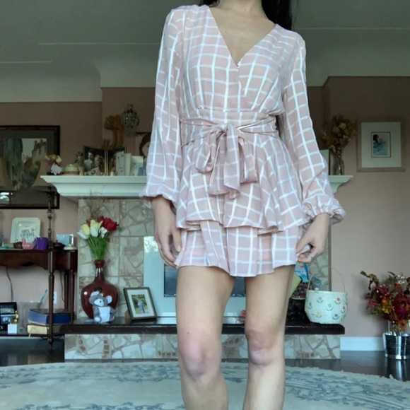 Goodnight Macaroon pink and white grid print romper - Picture 6 of 10